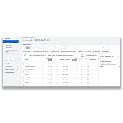 exemple rapport Google Keyword Planner